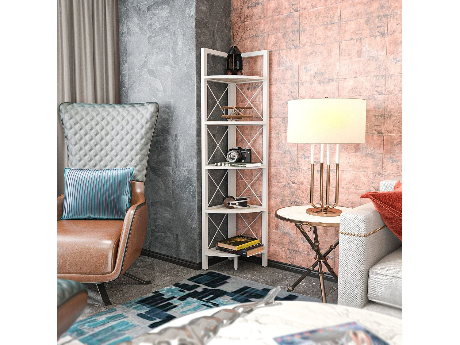 Estante branca moderna, 160 cm de altura, 30,5 cm de largura, 33 cm de profundidade | Painel de partículas 100% revestido de melamina, 18 mm