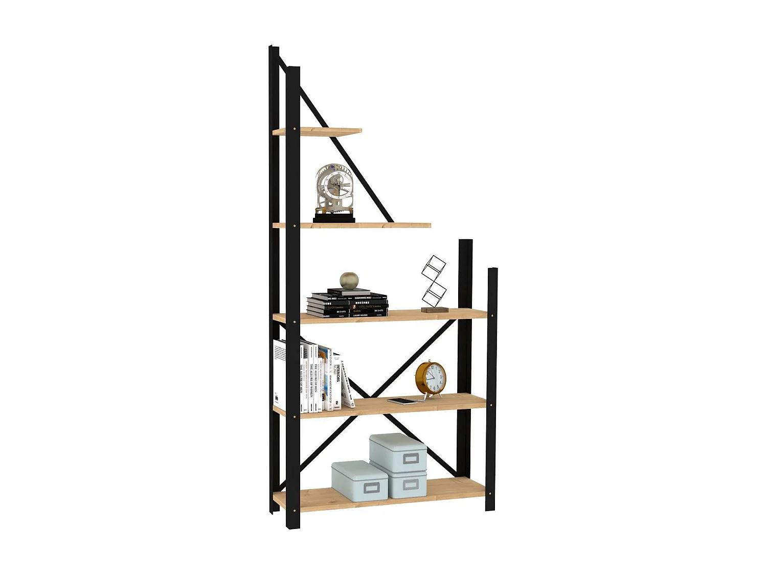 Librería – 80 cm x 169,5 cm x 24 cm – Negro y Zafiro – Tablero de partículas recubierto de melamina