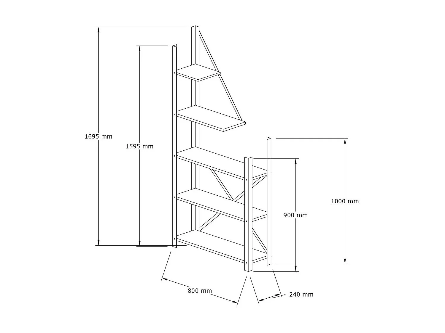 Librería – 80 cm x 169,5 cm x 24 cm – Negro y Zafiro – Tablero de partículas recubierto de melamina