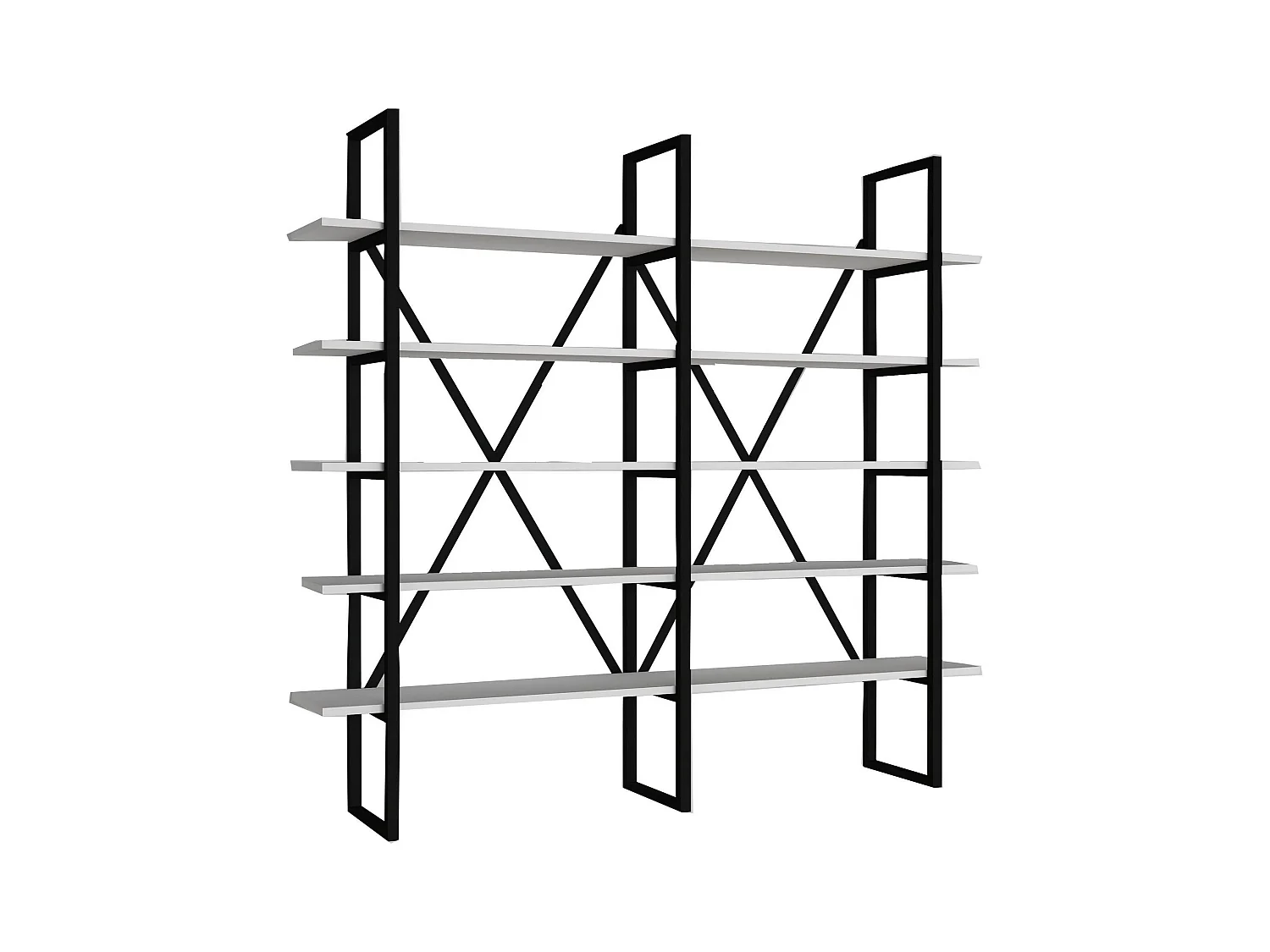Librería – 126 cm x 160 cm x 26 cm – Blanco y Negro – Tablero de partículas recubierto de melamina y Metal