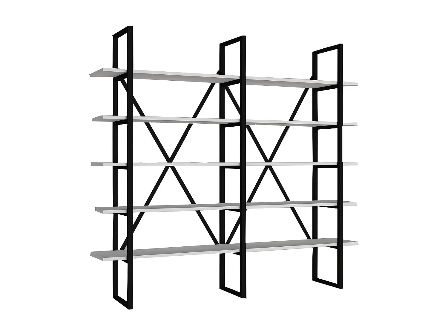 Estante de livros – 126 cm x 160 cm x 26 cm – Branco e Preto – Painel de partículas revestido a melamina e Metal