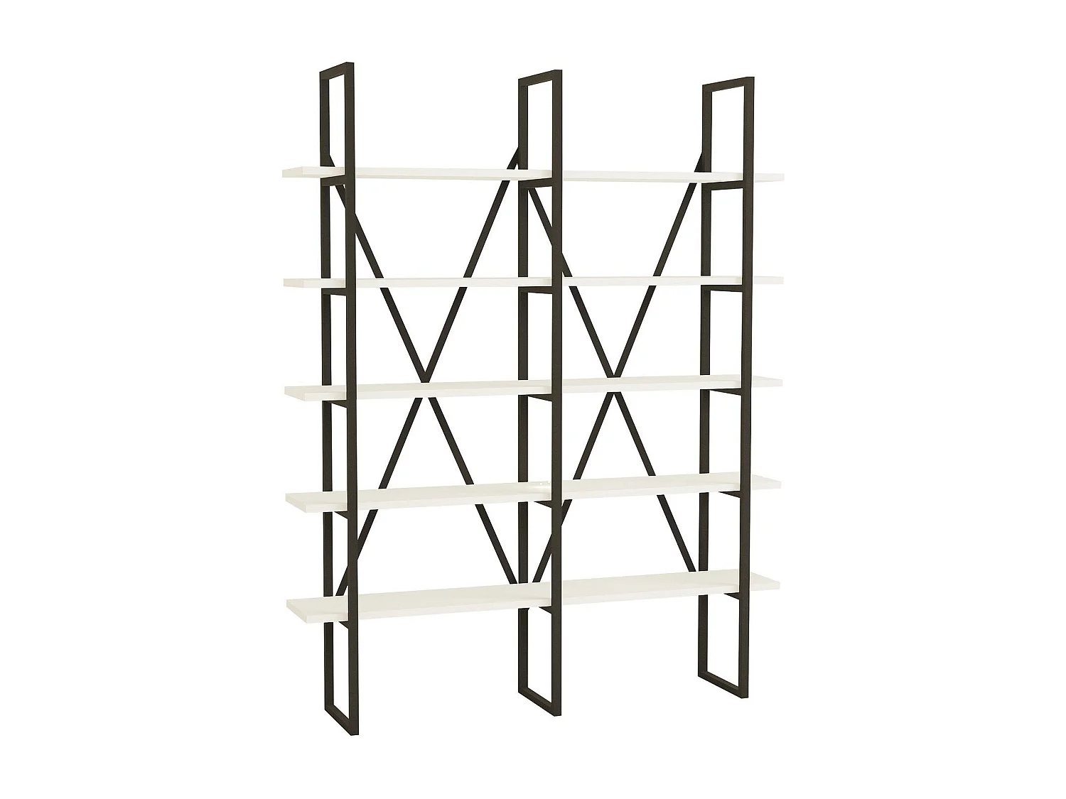 Estante de livros – 126 cm x 160 cm x 26 cm – Branco e Preto – Painel de partículas revestido a melamina e Metal