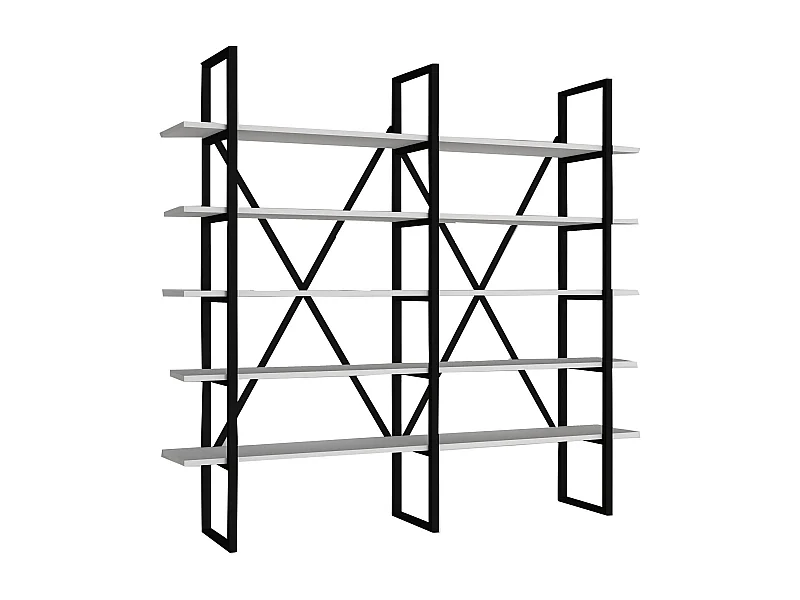 Estante de livros – 126 cm x 160 cm x 26 cm – Branco e Preto – Painel de partículas revestido a melamina e Metal