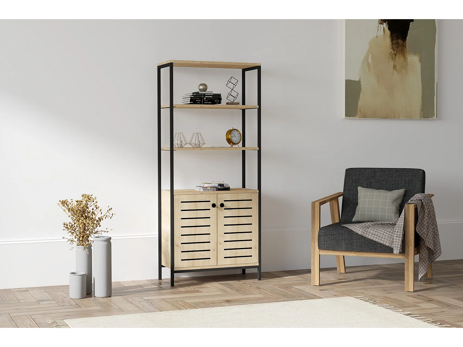 Estante de livros – 70cm x 162.2cm x 34cm – Preto e Safira – Metal e Aglomerado