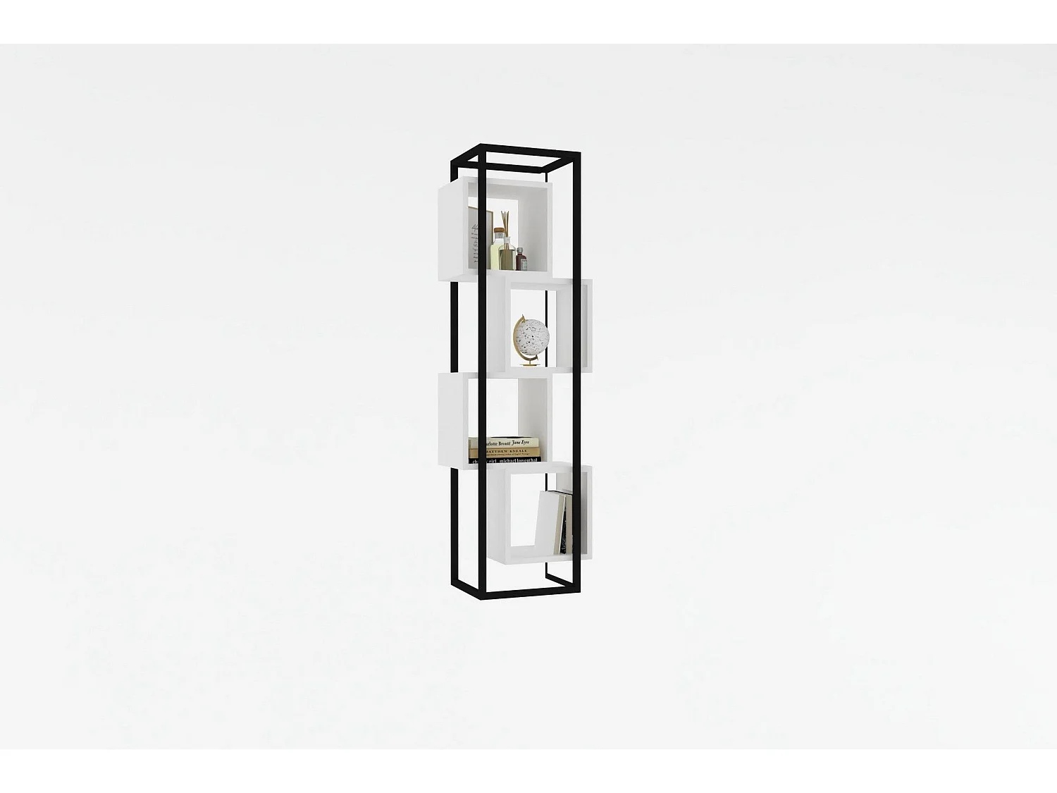 Étagère bibliothèque design Sitik L44cm Métal Noir et Bois Blanc