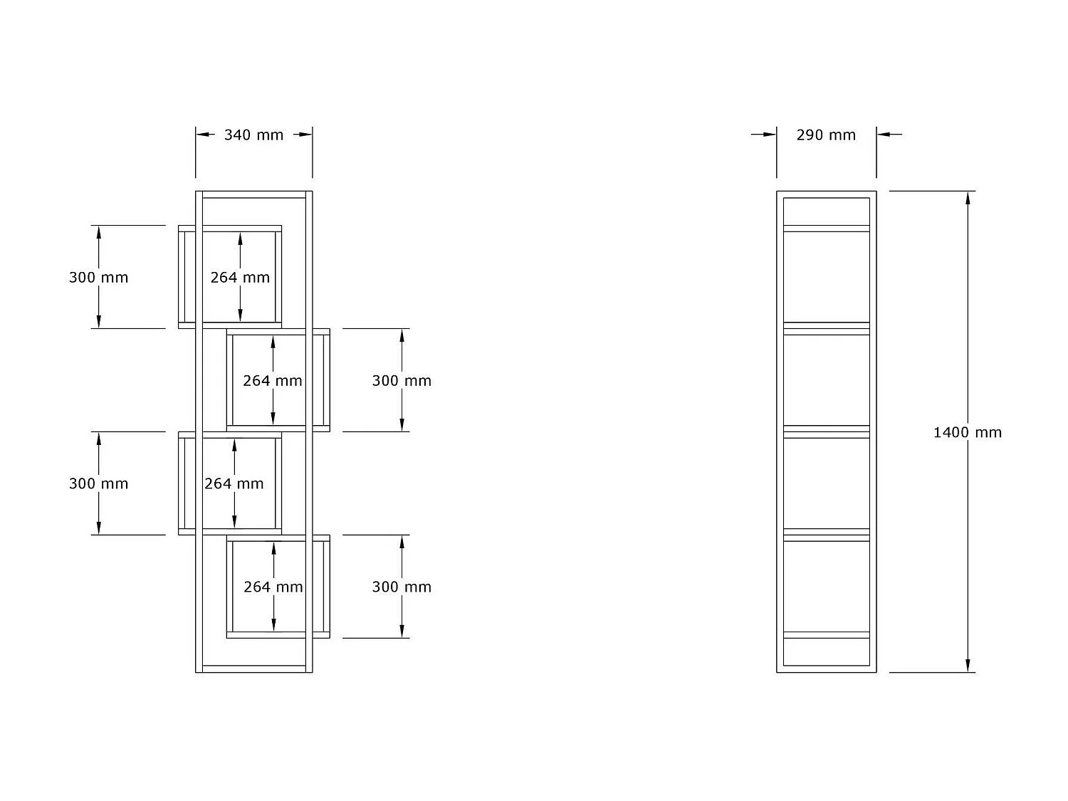 Étagère bibliothèque design Sitik L44cm Métal Noir et Bois Blanc