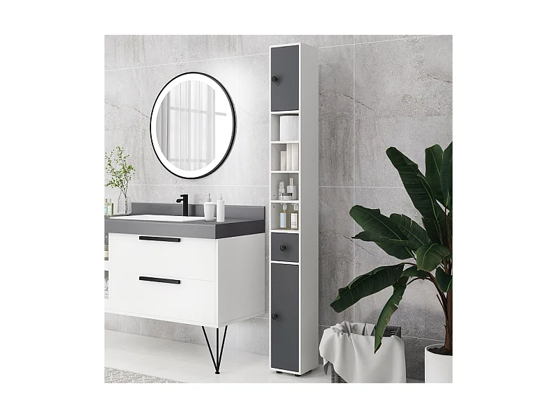 Meuble colonne salle de bains KAMAN blanc et gris