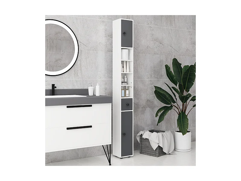 Meuble colonne salle de bains KAMAN blanc et gris