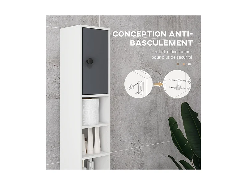 Meuble colonne salle de bains KAMAN blanc et gris