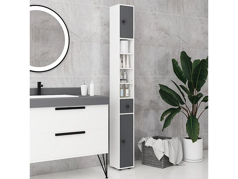 Meuble colonne salle de bains KAMAN blanc et gris