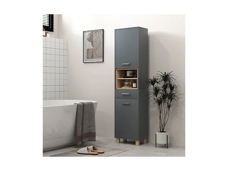 Meuble colonne salle de bains LOUNAS gris et bois