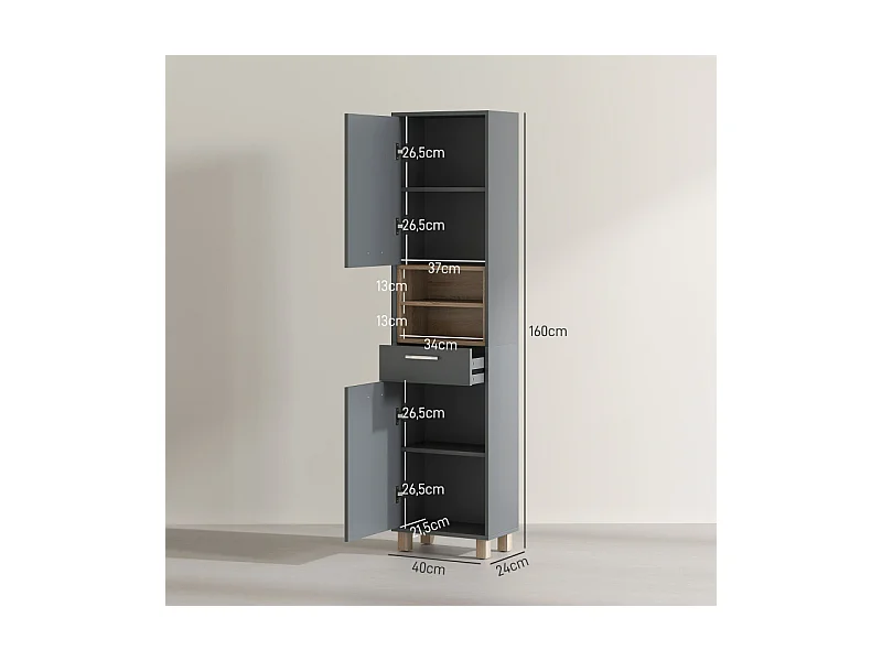 Meuble colonne salle de bains LOUNAS gris et bois