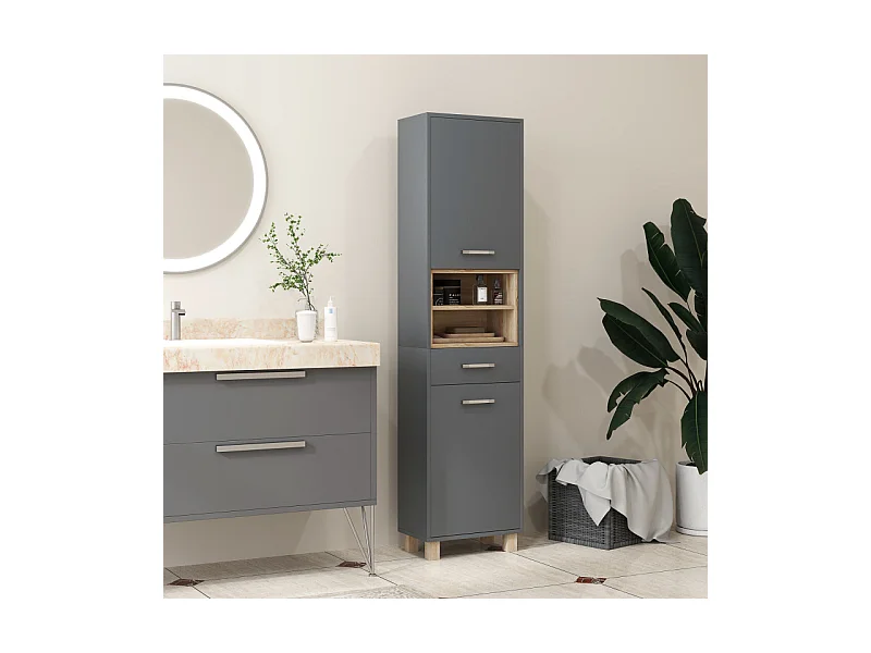 Meuble colonne salle de bains LOUNAS gris et bois