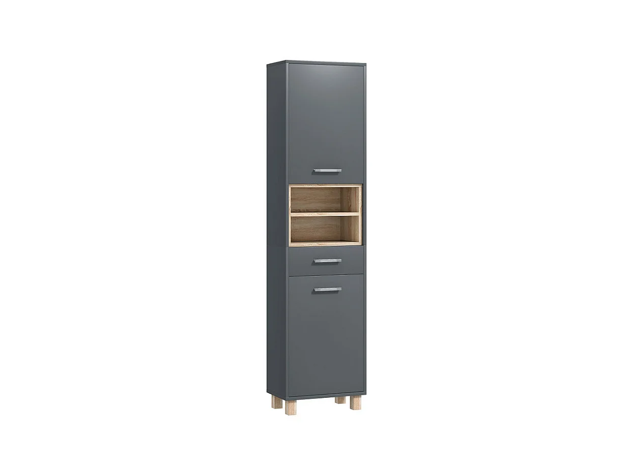 Meuble colonne salle de bains LOUNAS gris et bois