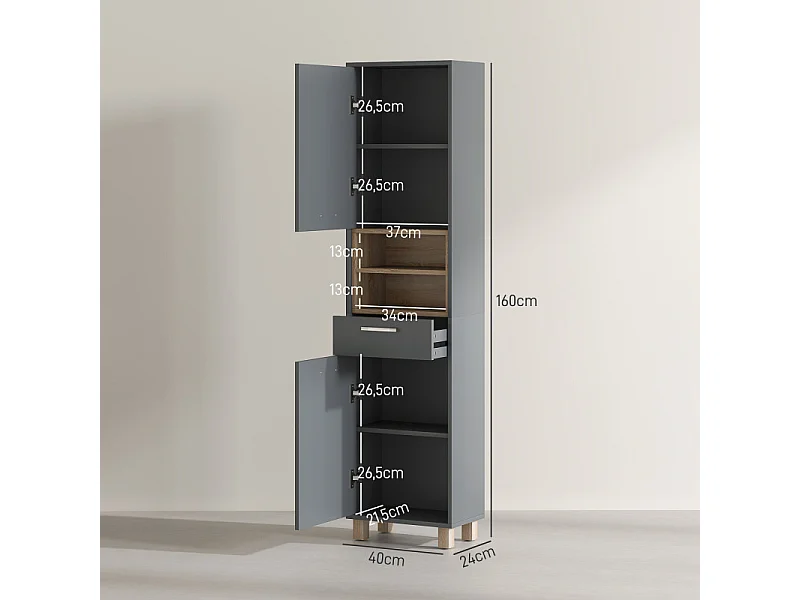 Meuble colonne salle de bains LOUNAS gris et bois