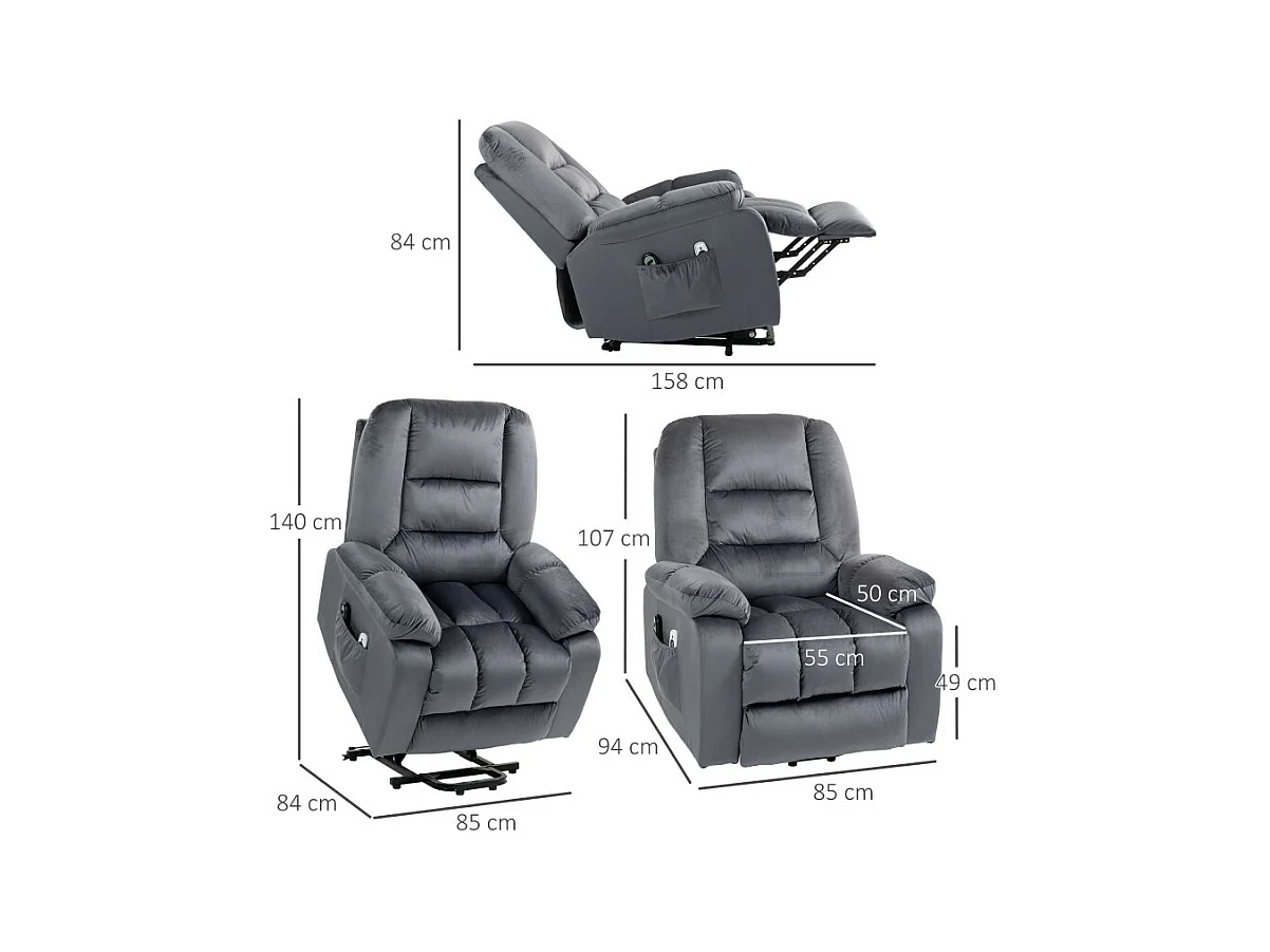 Fauteuil releveur massant chauffant KARMAN gris 