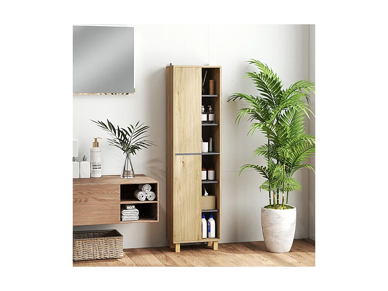 Meuble colonne étagère salle de bain ROBBY bois naturel