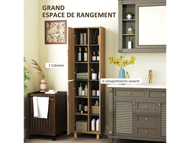 Meuble colonne étagère salle de bain ROBBY bois naturel