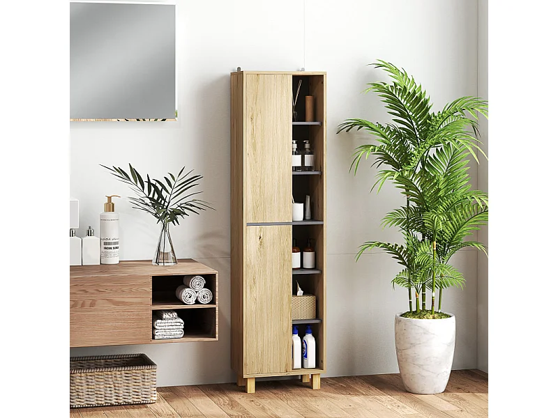 Meuble colonne étagère salle de bain ROBBY bois naturel