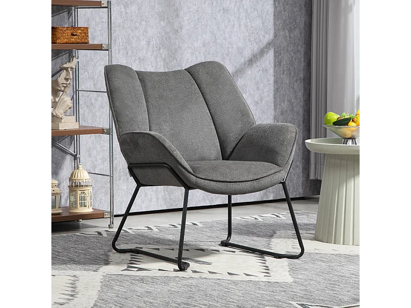 Fauteuil lounge design contemporain enveloppant acier noir tissu gris