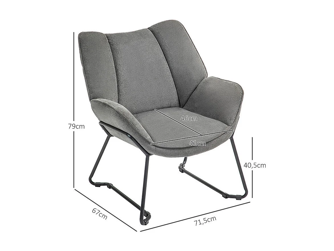 Fauteuil lounge design contemporain enveloppant acier noir tissu gris