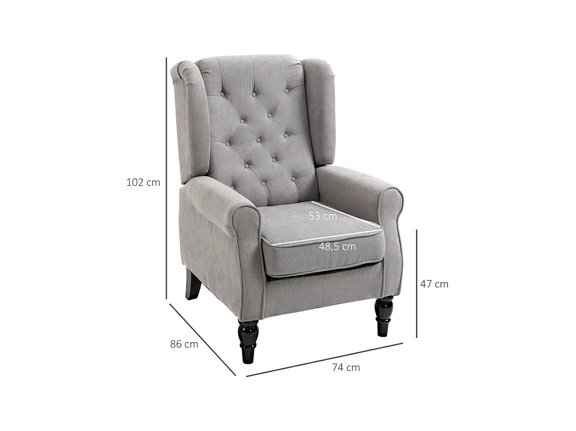 Fauteuil capitonné REYNALD gris