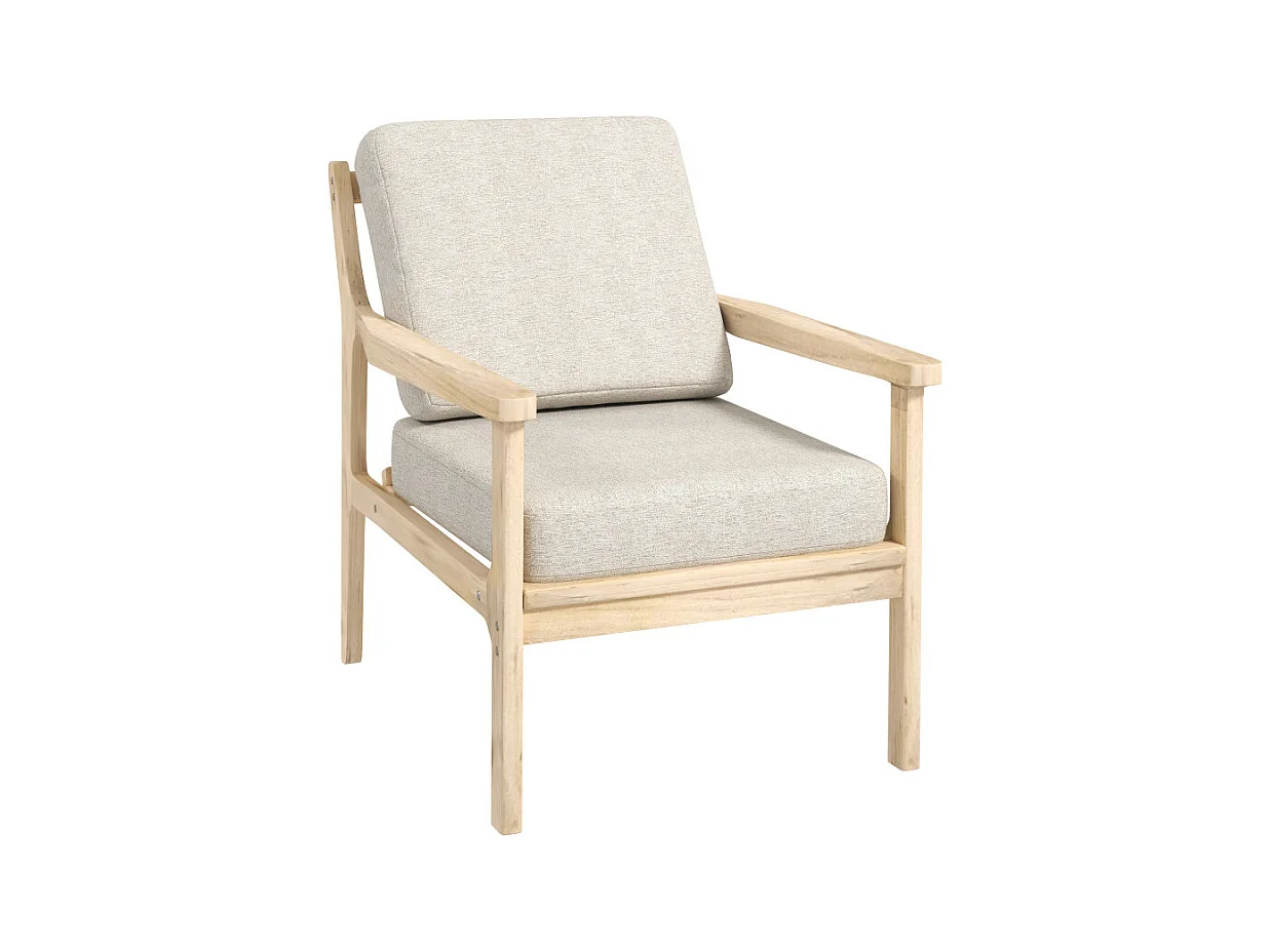 Fauteuil lounge style nordique bois naturel tissu beige
