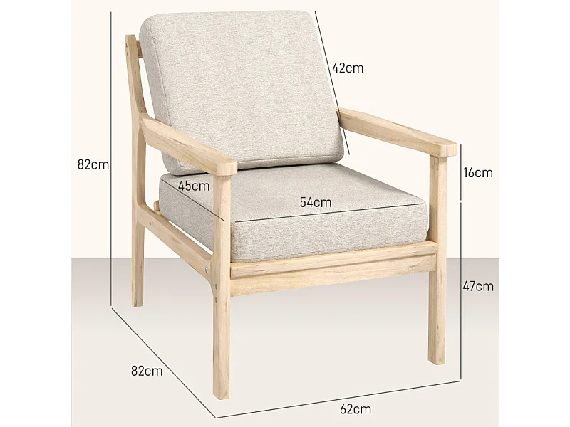 Fauteuil lounge style nordique bois naturel tissu beige