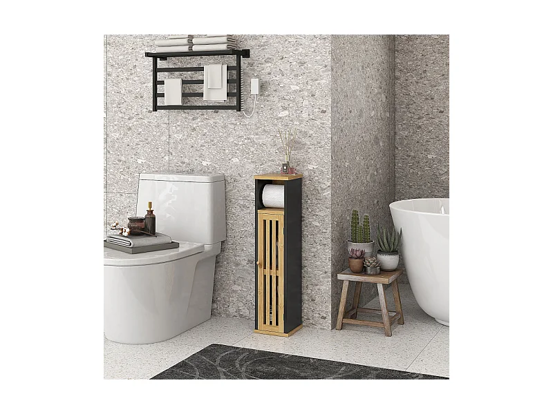 Meuble WC avec support papier WALTY noir et naturel