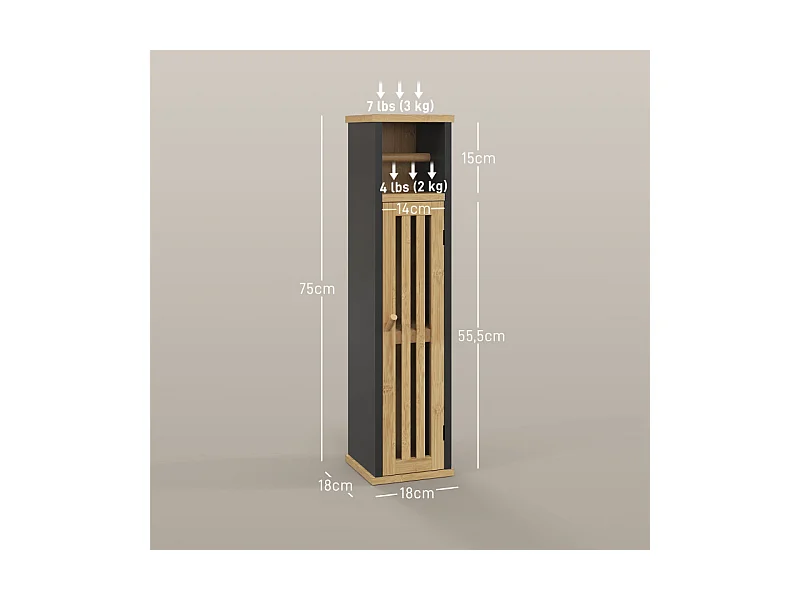 Meuble WC avec support papier WALTY noir et naturel