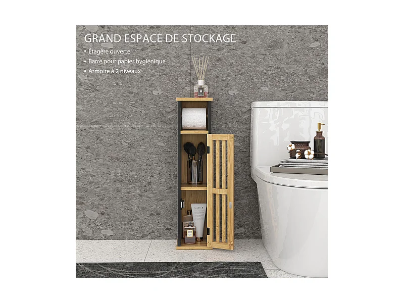 Meuble WC avec support papier WALTY noir et naturel