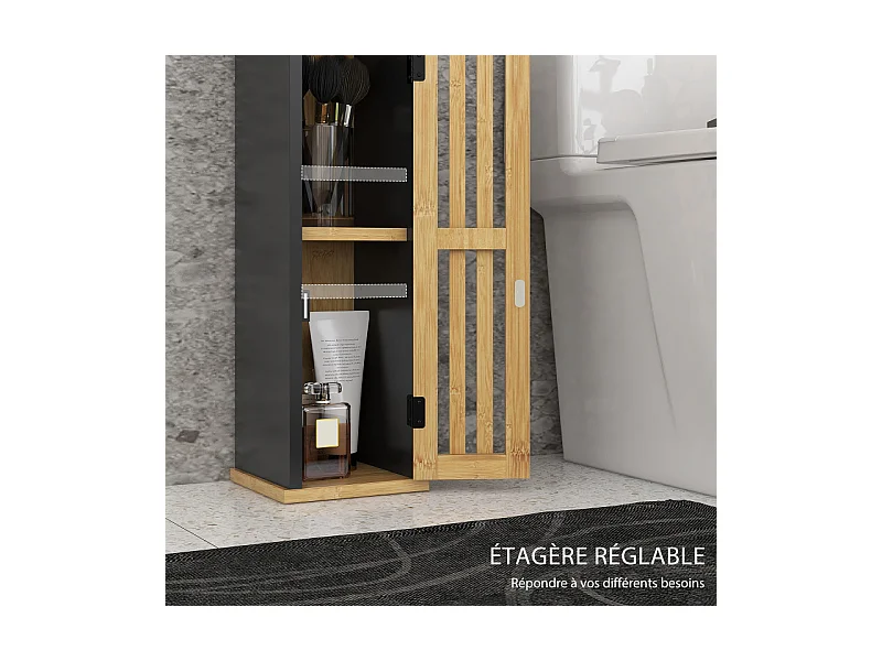 Meuble WC avec support papier WALTY noir et naturel