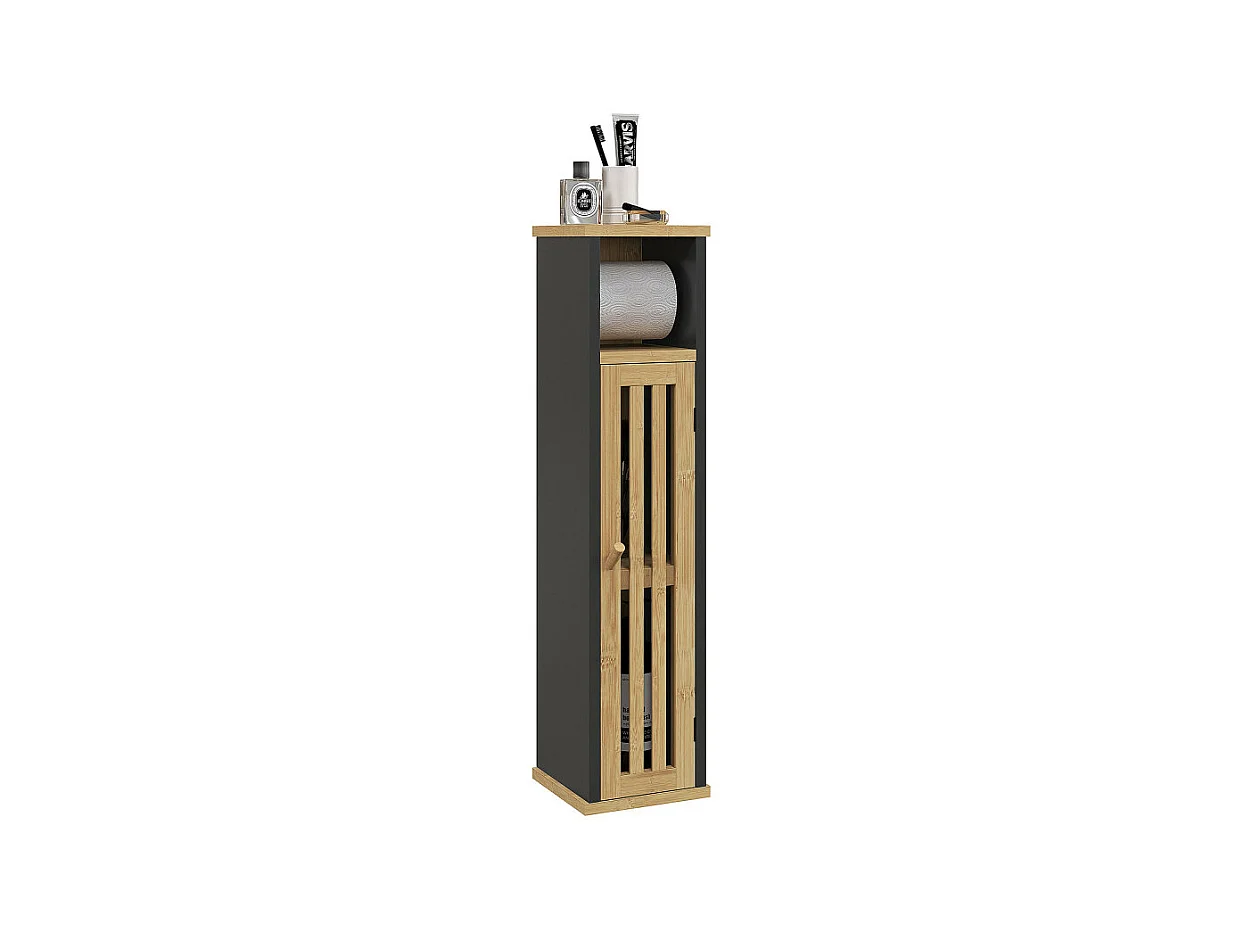 Meuble WC avec support papier WALTY noir et naturel