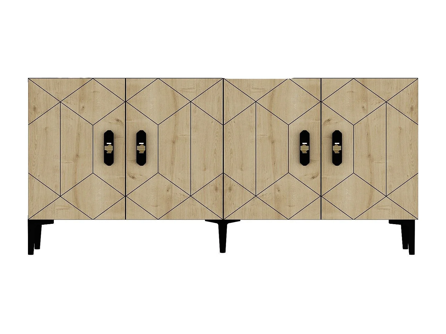 Aparador – 150 cm x 75 cm x 35 cm – Branco e Carvalho Safira – Painéis de partículas revestidos a melamina