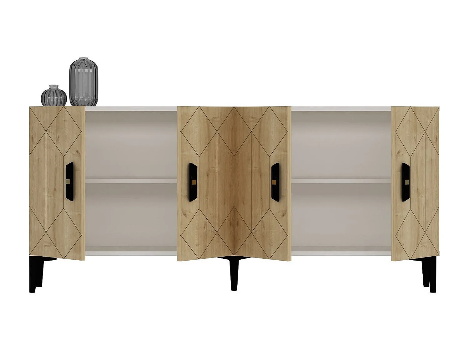 Aparador – 150 cm x 75 cm x 35 cm – Branco e Carvalho Safira – Painéis de partículas revestidos a melamina