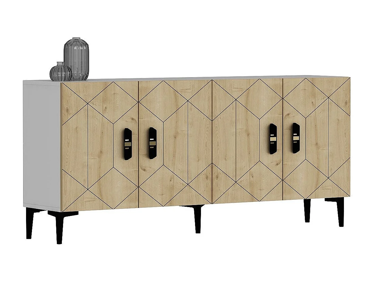 Aparador – 150 cm x 75 cm x 35 cm – Branco e Carvalho Safira – Painéis de partículas revestidos a melamina