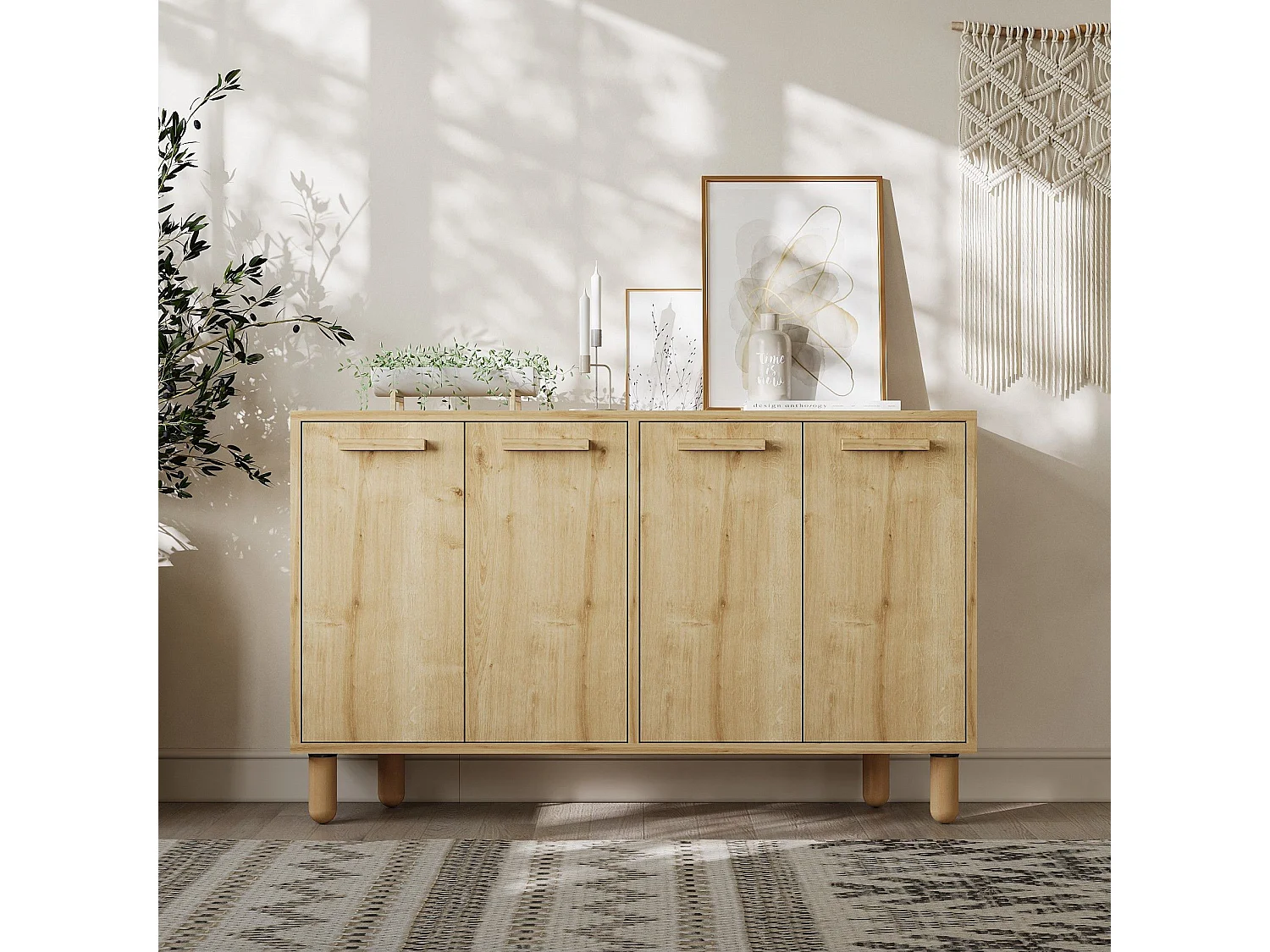 Aparador de madeira – 120 cm x 73.6 cm x 29.6 cm – Carvalho safira – Painel de partículas revestido a melamina