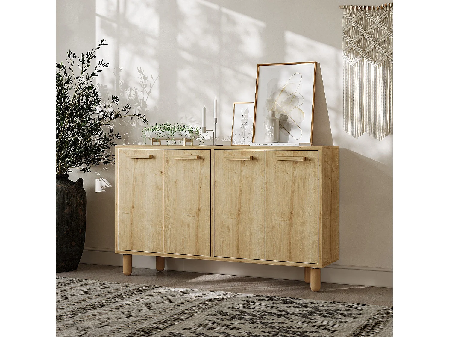 Aparador de madeira – 120 cm x 73.6 cm x 29.6 cm – Carvalho safira – Painel de partículas revestido a melamina