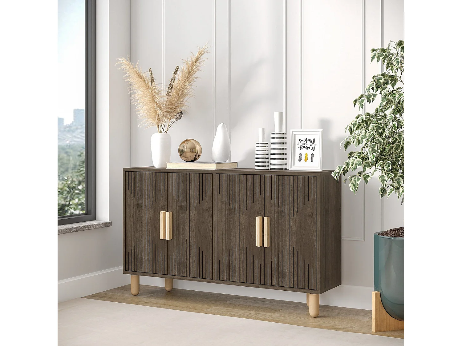 Aparador – 120 cm x 73,6 cm x 29,6 cm – Nogal – Tablero de partículas recubierto de melamina