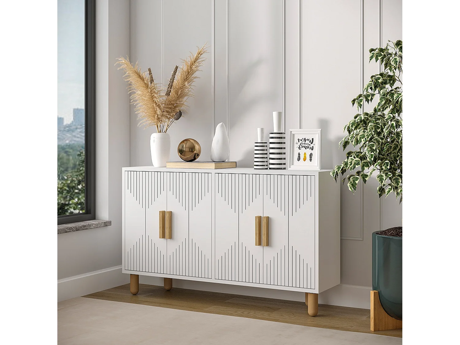 Aparador – 120 cm x 73,6 cm x 29,6 cm – Blanco – Tablero de partículas