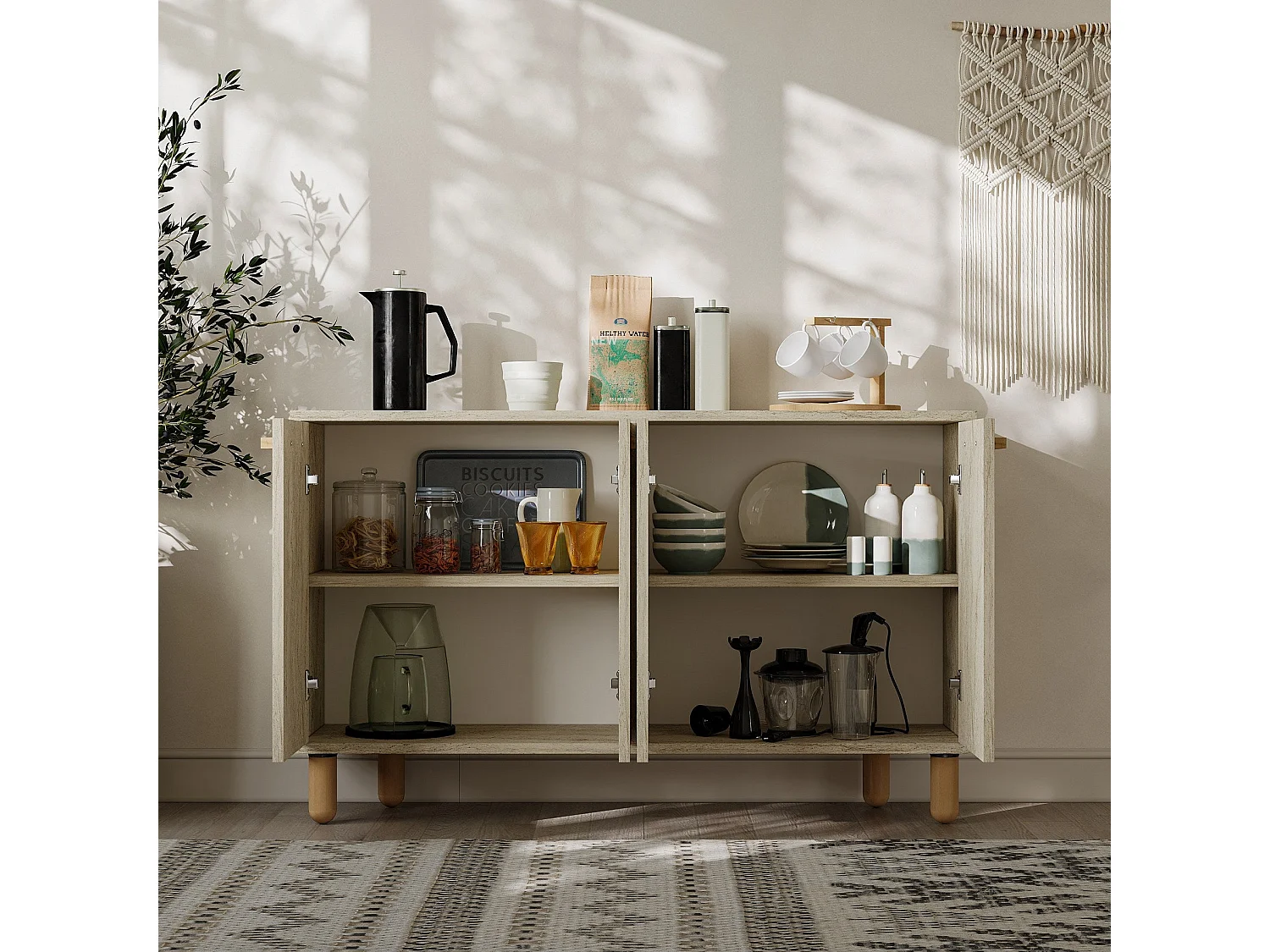 Aparador – 120cm x 73,6cm x 29,6cm – Travertino – MDF revestido com melamina