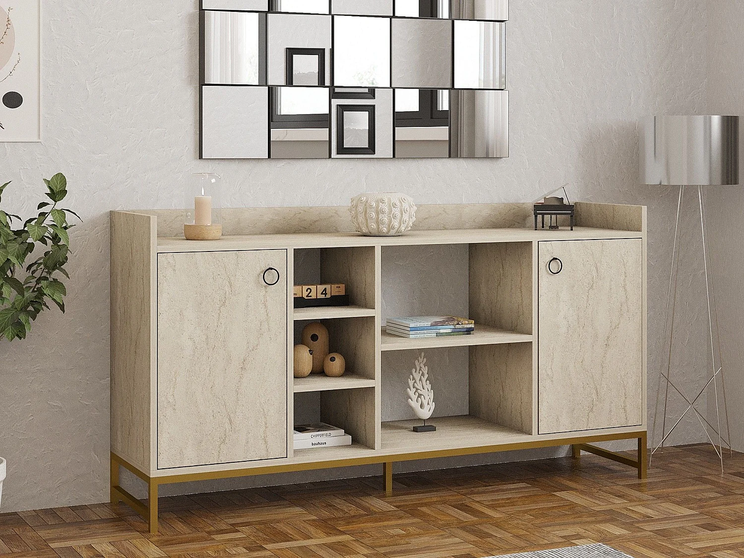 Aparador – 160 x 85 x 40 cm – Color Travertino – Tablero de Partículas