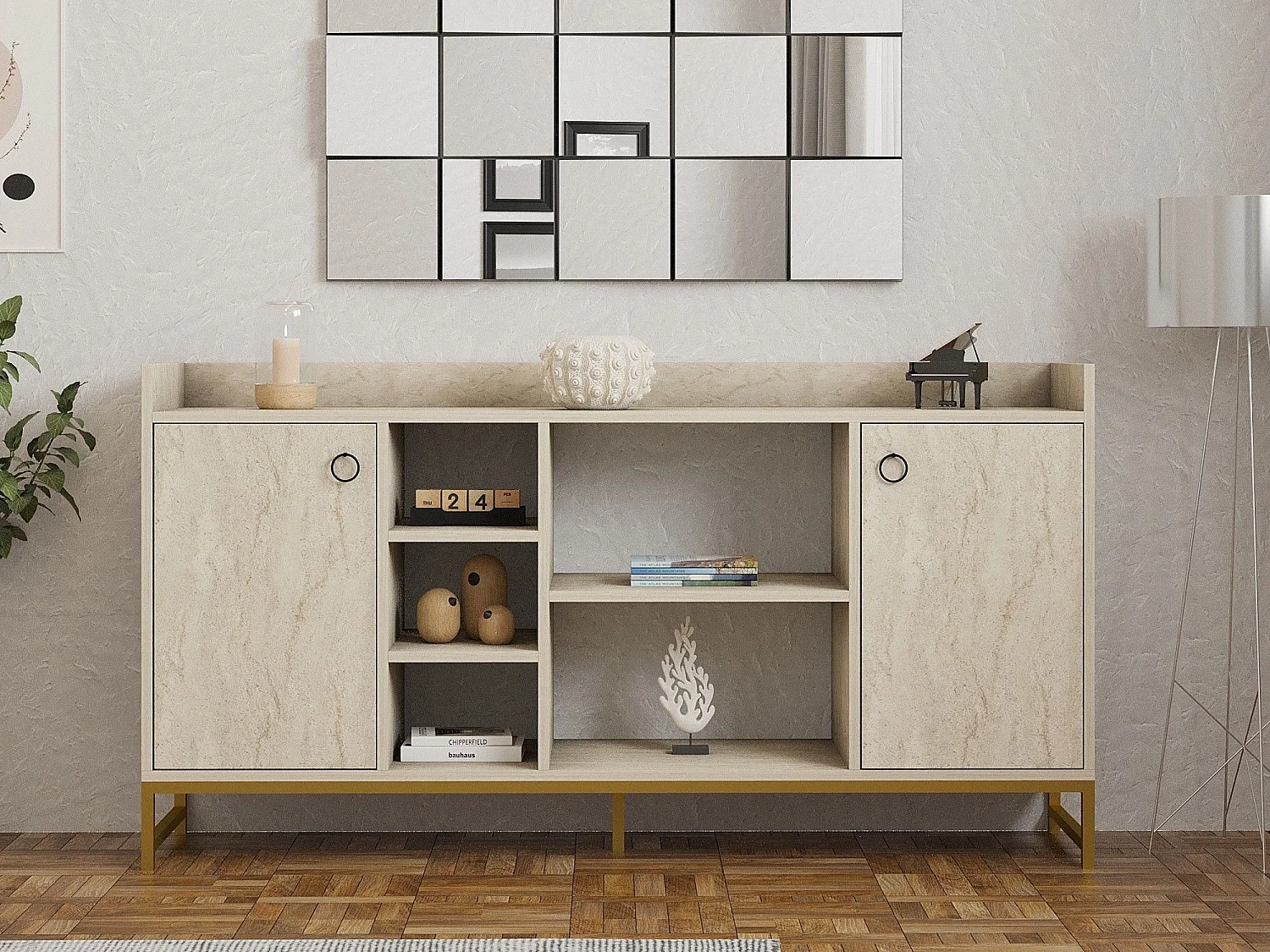 Aparador – 160 x 85 x 40 cm – Color Travertino – Tablero de Partículas