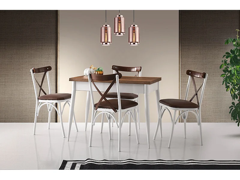 Table à manger extensible Daridy Bois foncé et Métal Blanc