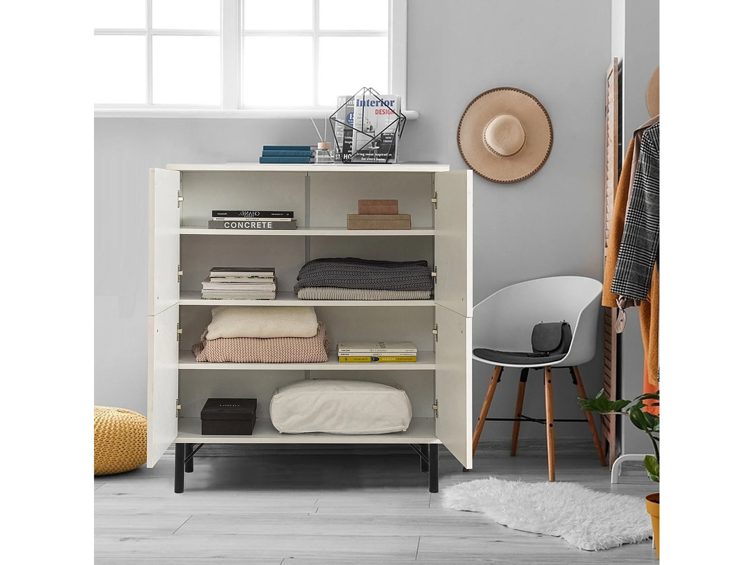 Buffet style contemporain Stilly L95cm Blanc Motif Taches Multicolore