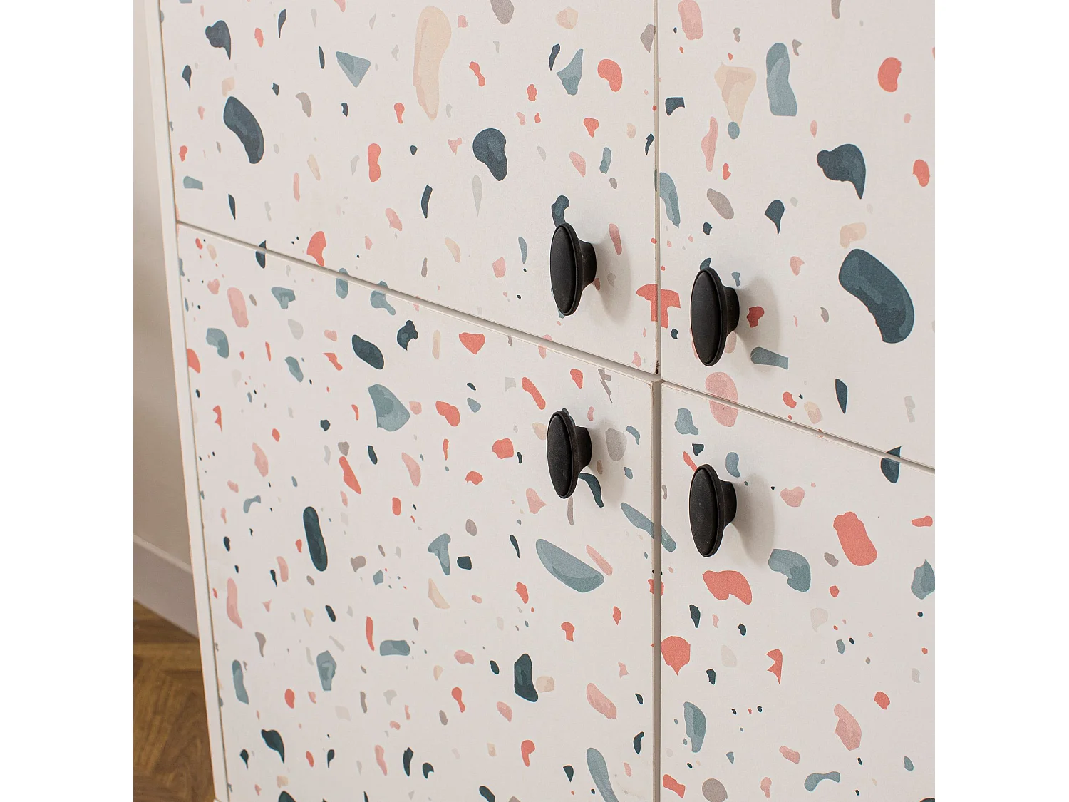 Buffet style contemporain Stilly L95cm Blanc Motif Taches Multicolore