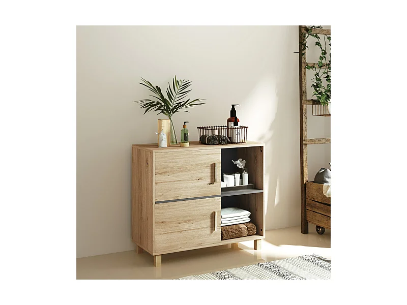 Meuble bas salle de bain CUNJO aspect bois naturel 
