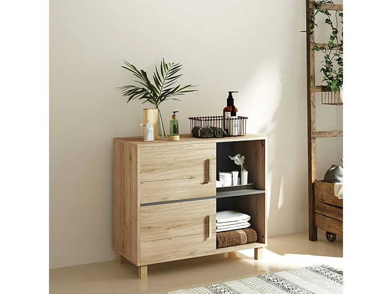 Meuble bas salle de bain CUNJO aspect bois naturel 