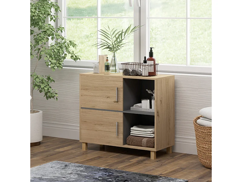 Meuble bas salle de bain CUNJO aspect bois naturel 