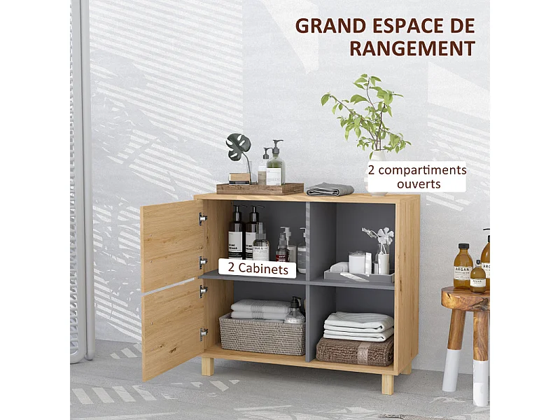 Meuble bas salle de bain CUNJO aspect bois naturel 